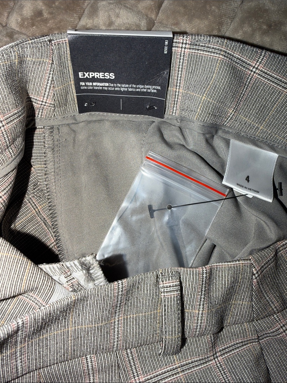 Express Gray Plaid High-Rise Shorts with Pink Windowpane - Picture 6 of 6